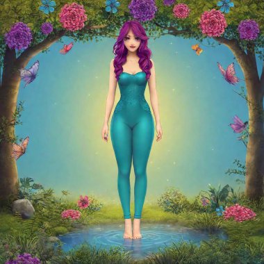 beautiful girl in a forest clipart