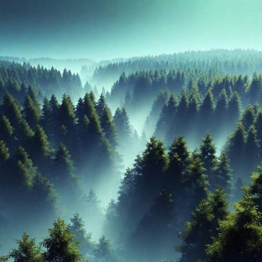 foggy morning forest in the mountains clipart