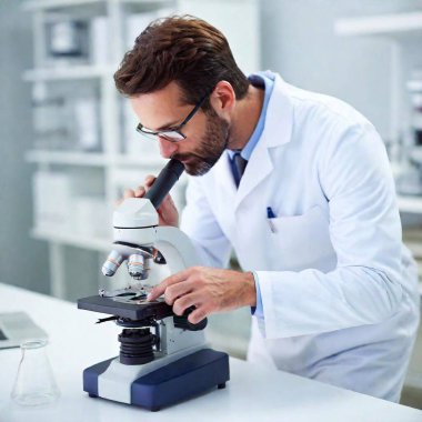 scientist using microscope in laboratory clipart