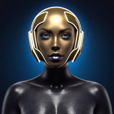 futuristic robot woman with golden eyes. 3 d illustration. clipart