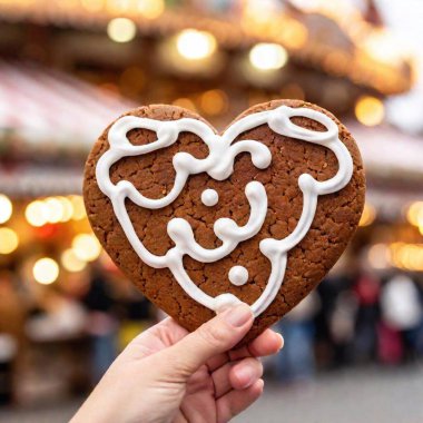 christmas cookies in the shape of heart with christmas decorations on the table clipart