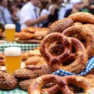 traditional german pretzels and beer clipart