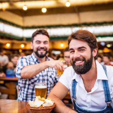 extreme macro portrait friends at the Munich Oktoberfest, sitting at a long wooden table inside a beer tent, enjoying traditional Bavarian food and beer. The camaraderie and joy of the celebration are evident in their expressions clipart