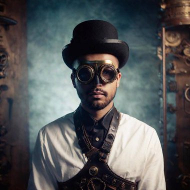 african man in steampunk hat and glasses clipart