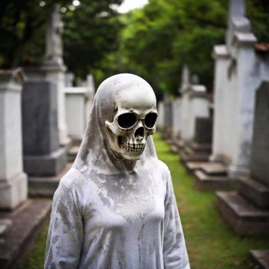 creepy ghost creature in cemetery clipart