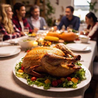 Thanksgiving dinner table setup . The deep focus reveals all the details, clipart