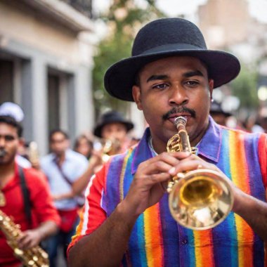 street musician with a trumpet in his hand clipart