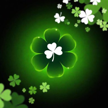 Long Shot (LS), Rack Focus, Eye Level Shot, vector: A celebration scene with a large Shamrock symbol centerpiece surrounded by smaller symbols, all in a crisp vector format with a softly focused background. clipart