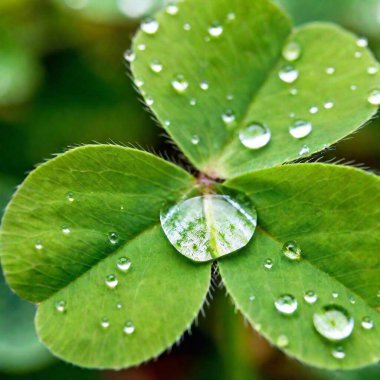 Extreme macro shot, Shamrock clover leaf with water drop clipart