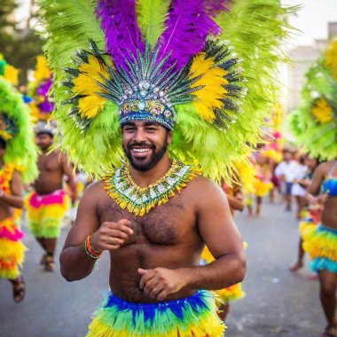 Samba festival in Rio Carnival in Brazil, people wearing bight costumes clipart