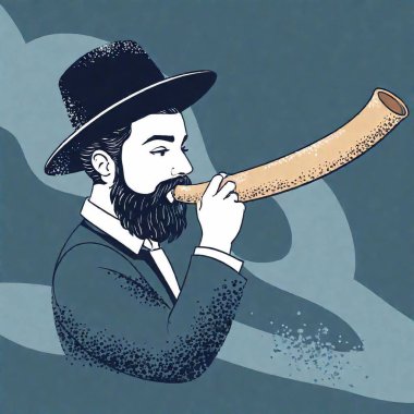 Jewish Man Blowing Shofar. vector art illustrations. Yom Kippur concept clipart