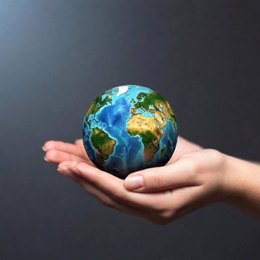 Photorealistic shot of earth in hands on blurred background, Earth Day clipart