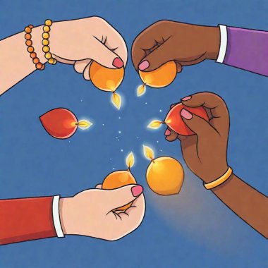 cartoon art illustration of hands holding Diwali Festive Lights clipart