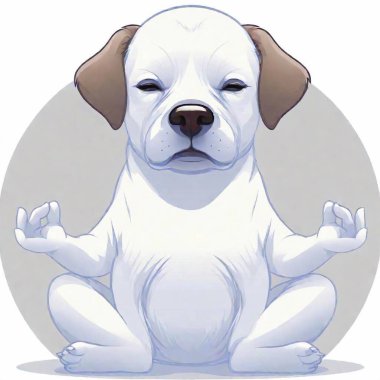 funny semi realistic cartoon-style drawing of a meditative old dog in lotus position with closed eyes. Use 8 colors. 1024x1792 clipart