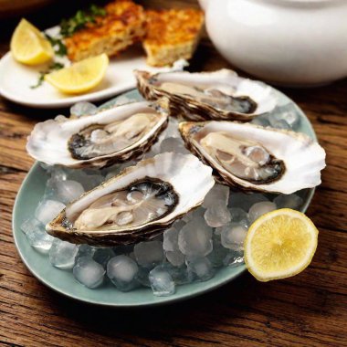 oysters on a plate and lemon clipart