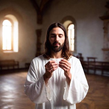 handsome man in white shirt holding white bible clipart