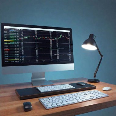 computer monitor with financial graph stock market. 3 d rendering. clipart