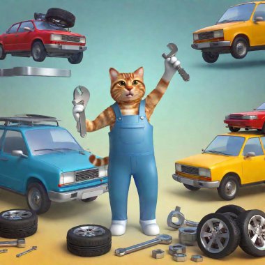 illustration of a car with a cat clipart