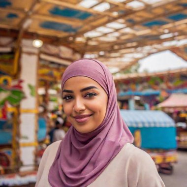 portrait of young beautiful muslim woman in traditional dress with scarf clipart