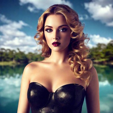 beautiful blonde woman with curly hair clipart