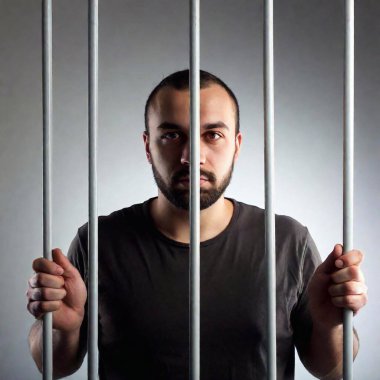 the man is strict behind bars clipart