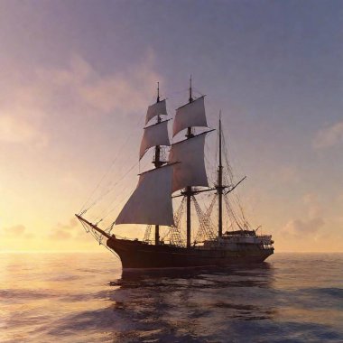 ship in the sea. 3 d rendering clipart