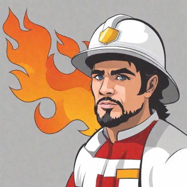 Fireman with flames vector clipart