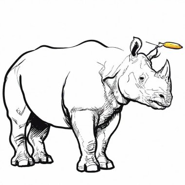 a simple drawing of a rhino with a banana instead of a horn. clipart