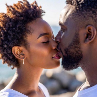 happy african american couple in love kissing on the beach clipart