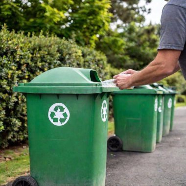 volunteer's hands sorting recyclable materials into bins, with the recycling bin in sharp focus and the surrounding area softly fading, capturing the importance of proper waste disposal. clipart