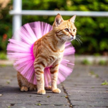 orange cat in ballerina costume clipart