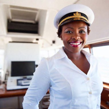 female captain at the helm of a cruise ship clipart