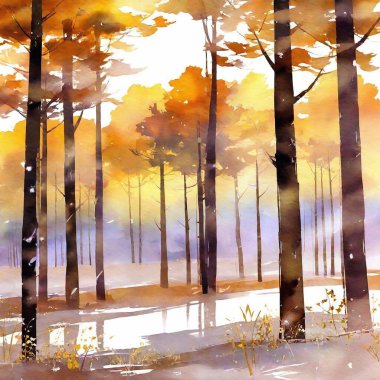 beautiful autumn forest in the morning clipart