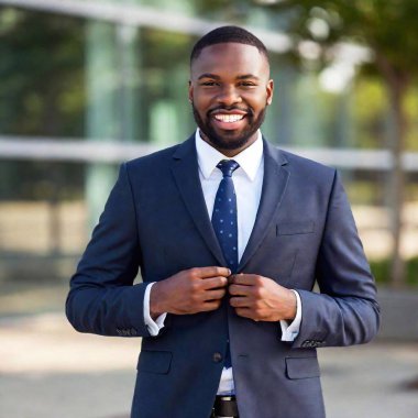 portrait of handsome confident black man standing outdoors. clipart