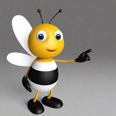 A bee standing as a comic pointing to the left with both hands. The bee is very detailed and the entire body can be seen. Maya the bee can be taken as a model. Background of the entire image in white #FFFFFF. clipart