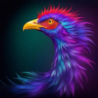 create beautiful image of a magestic beautiful Phoenix ( the bird ) in hyper-realism with artistic feel, with vibrant, colors of deep purple, bright teal, deep blue . The colors should have a luminescent , luxury, velvet shiny feel., this will be a clipart