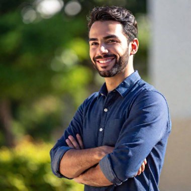 young latin businessman smiling at the camera outdoors. clipart