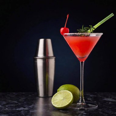 glass of cocktail with lime and mint clipart