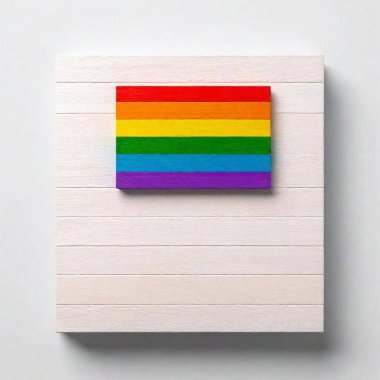 A blank white canvas with a 3D image of the pride flag made out of wooden blocks clipart