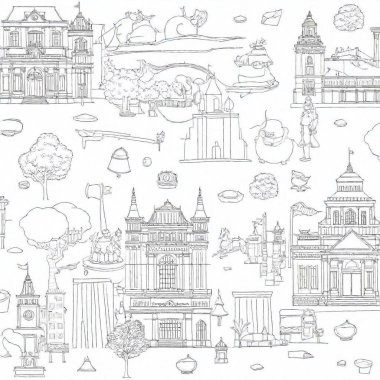 vector seamless pattern with city architecture. hand drawn buildings and city. clipart