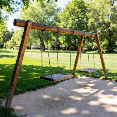 old wooden swing set isolated rear view clipart