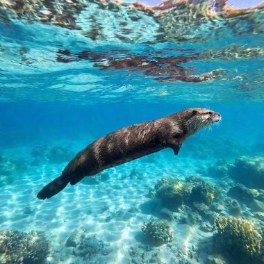 a vertical shot of a sea lion swimming in the water clipart