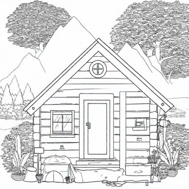 vector hand drawn illustration of a house in the middle. clipart