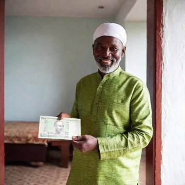 photograph of Muhammed Yunus granting a loan at Grameen Bank in Africa clipart