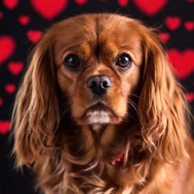 portrait of an adorable dog with a red bow in a black background clipart