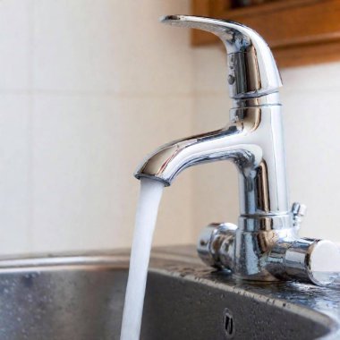 close - up of a tap in a kitchen sink in the kitchen clipart