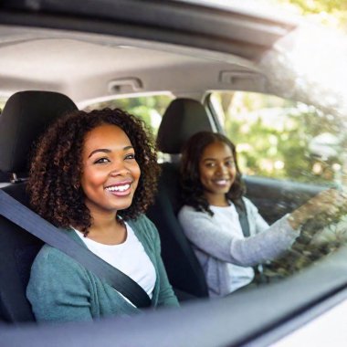 young beautiful woman sitting in the car clipart