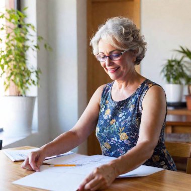 senior woman writing in notepad clipart