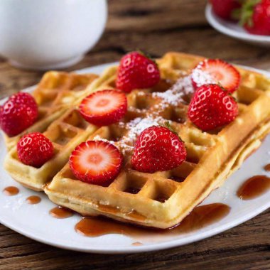 delicious waffles with strawberries, chocolate clipart