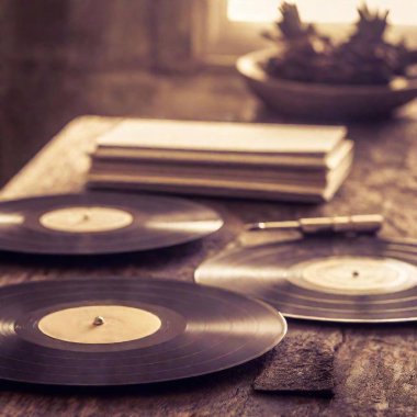 vinyl record on a table in a room clipart